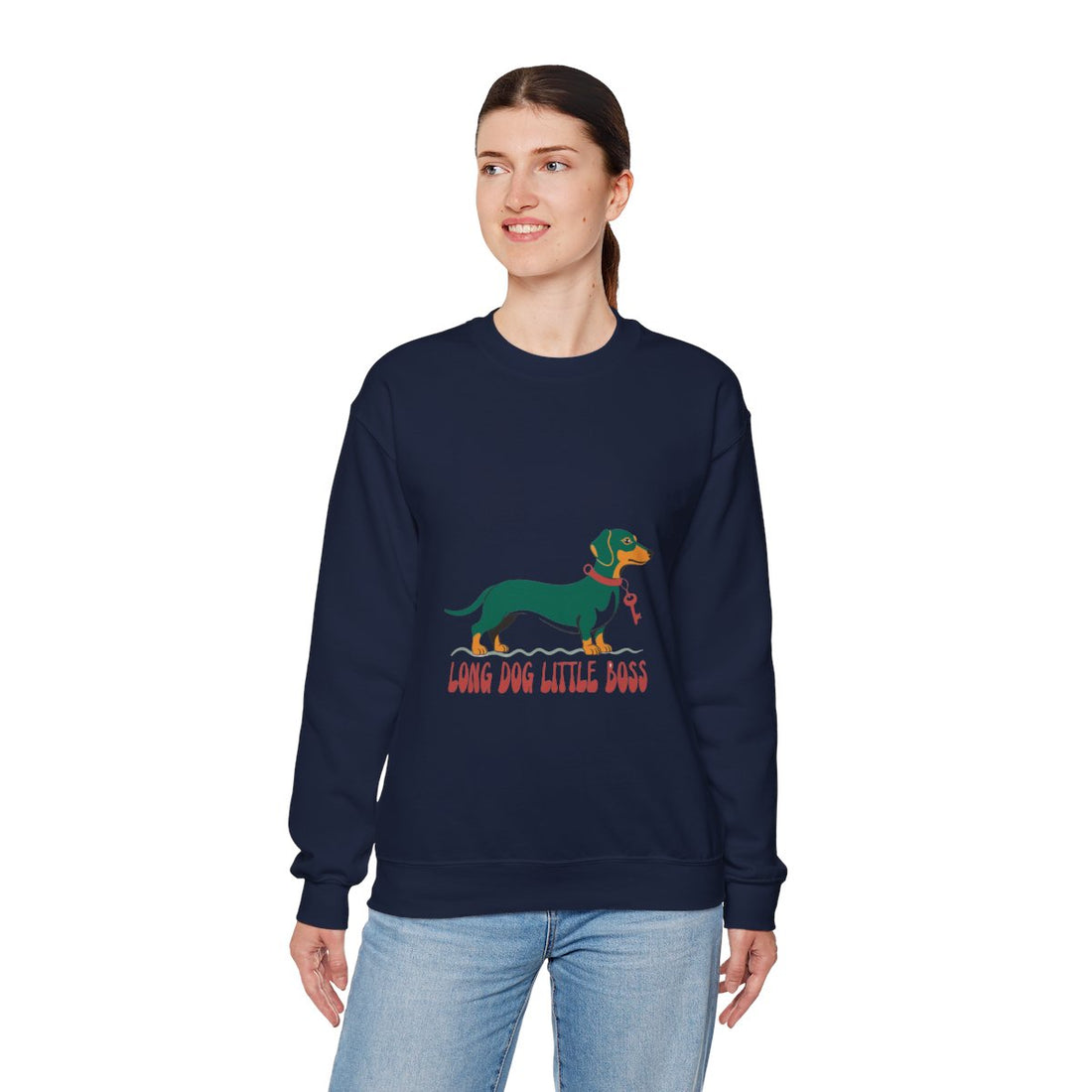 Navy — Lifestyle | Dachshund "Long Dog Little Boss" Crewneck