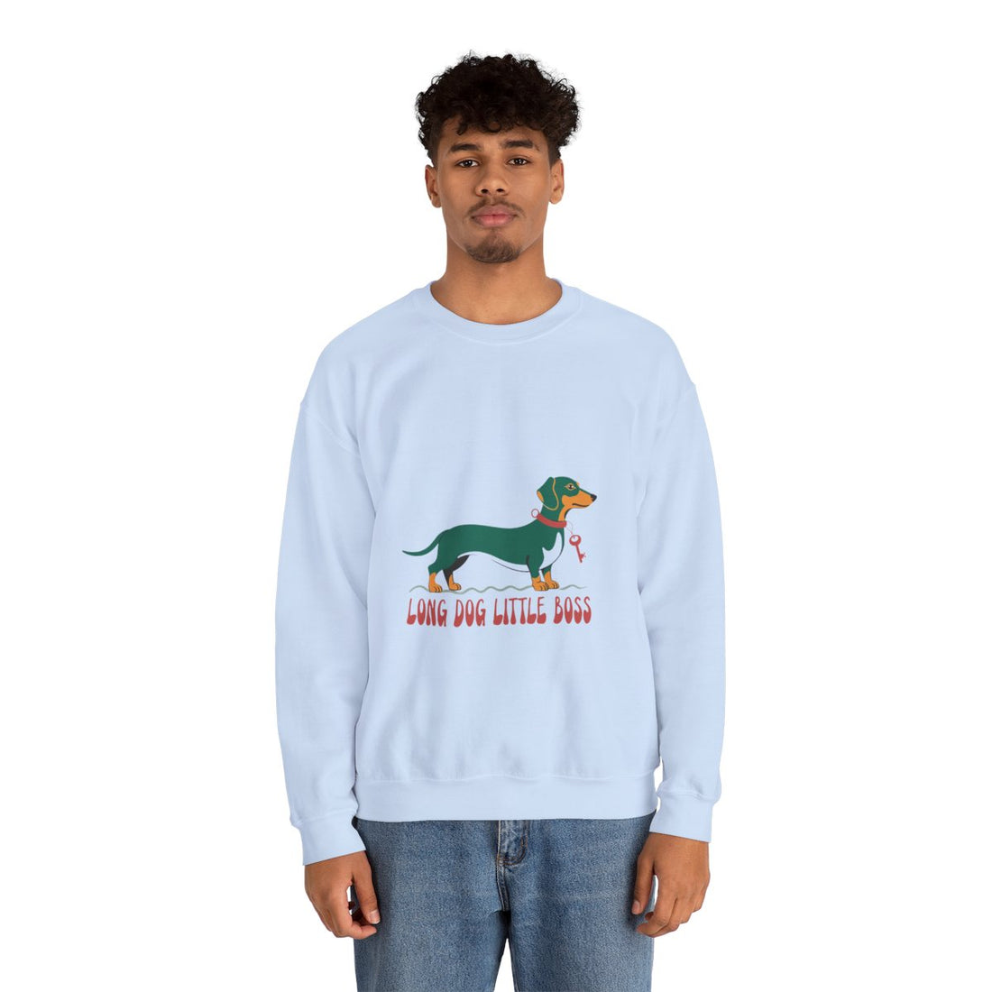 Light Blue — Lifestyle | Dachshund "Long Dog Little Boss" Crewneck