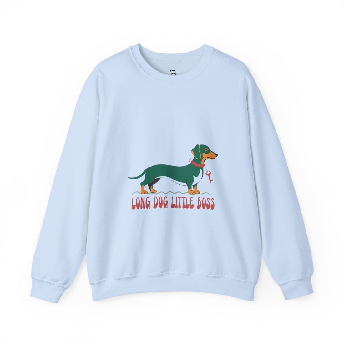 Light Blue — Front | Dachshund "Long Dog Little Boss" Crewneck