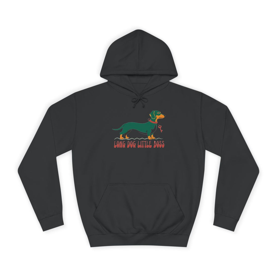 Jet Black — Front | Dachshund "Long Dog, Little Boss" Hoodie