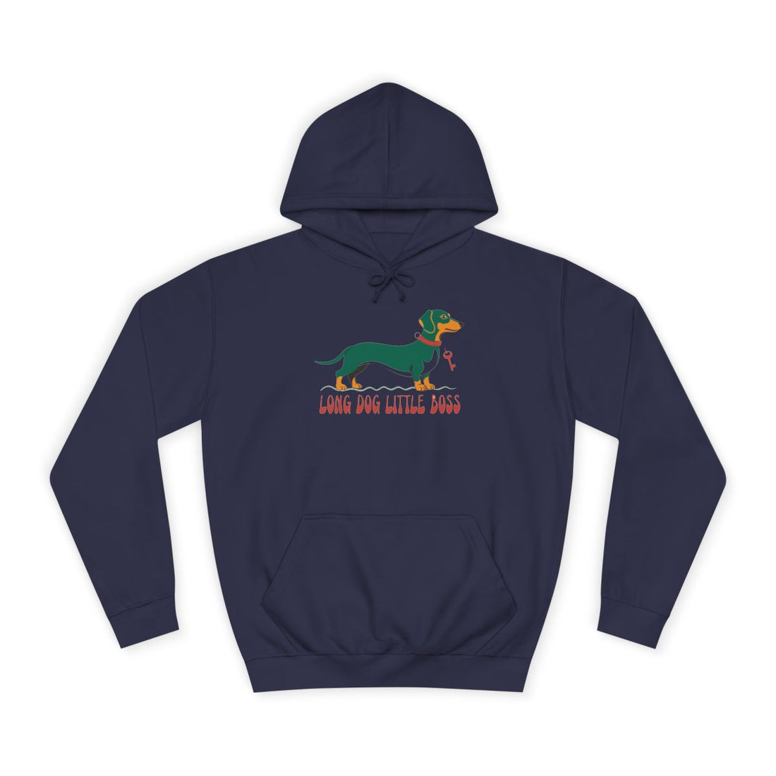 Oxford Navy — Front | Dachshund "Long Dog, Little Boss" Hoodie