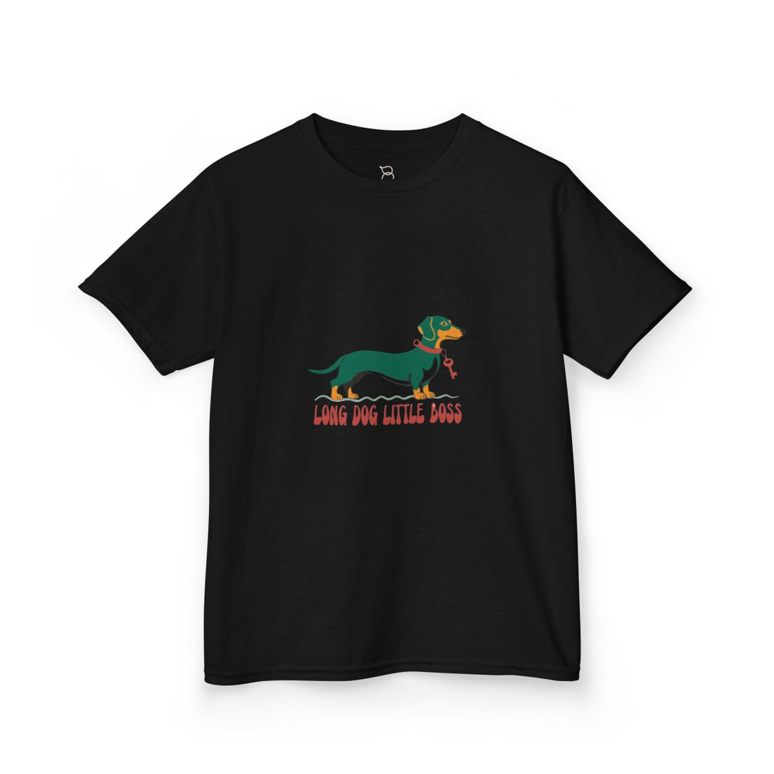 Black — Front | Dachshund "Long Dog, Little Boss" Kids Tee