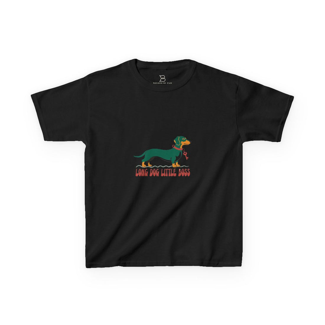 Black — Front | Dachshund "Long Dog, Little Boss" Kids Tee