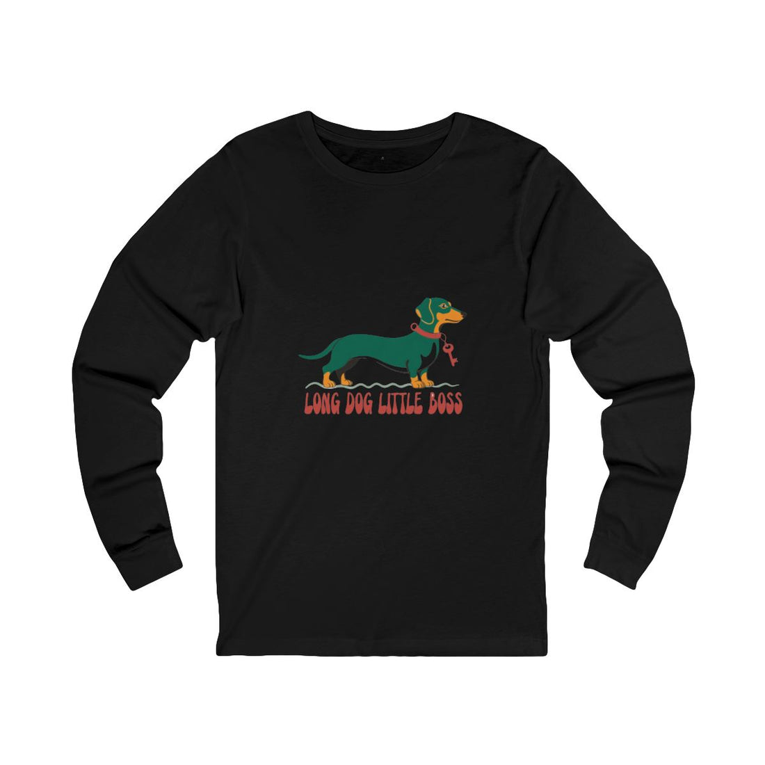 Black — Front | Dachshund "Long Dog, Little Boss" Long Sleeve Tee