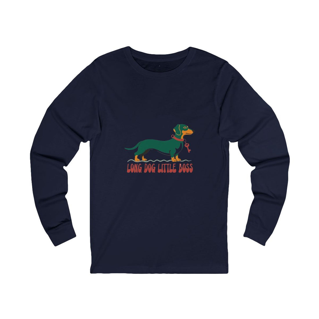 Navy — Front | Dachshund "Long Dog, Little Boss" Long Sleeve Tee