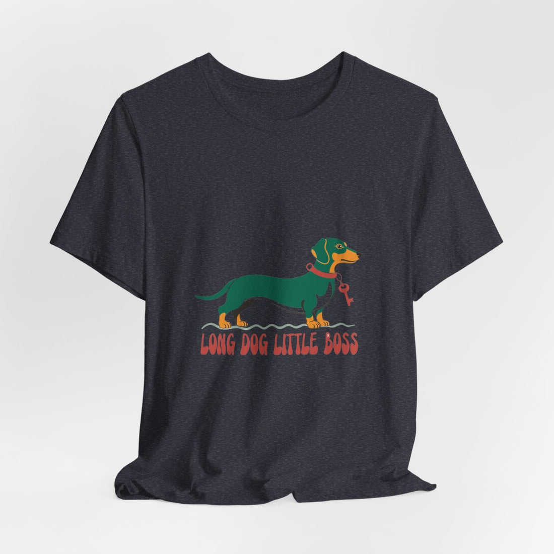 Heather Navy — Hanging | Dachshund "Long Dog, Little Boss" Men's Tee