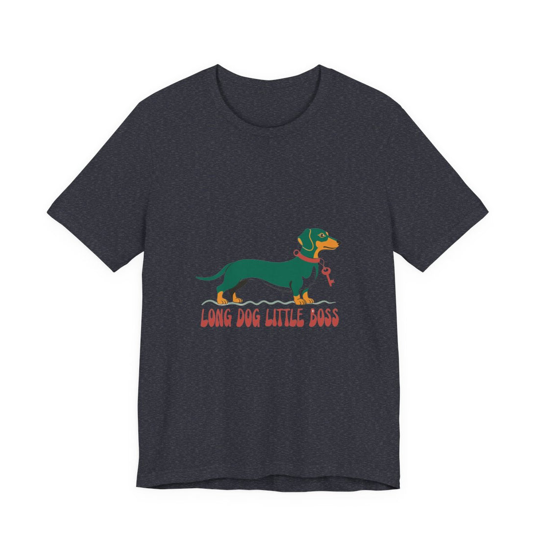 Heather Navy — Front | Dachshund "Long Dog, Little Boss" Men's Tee