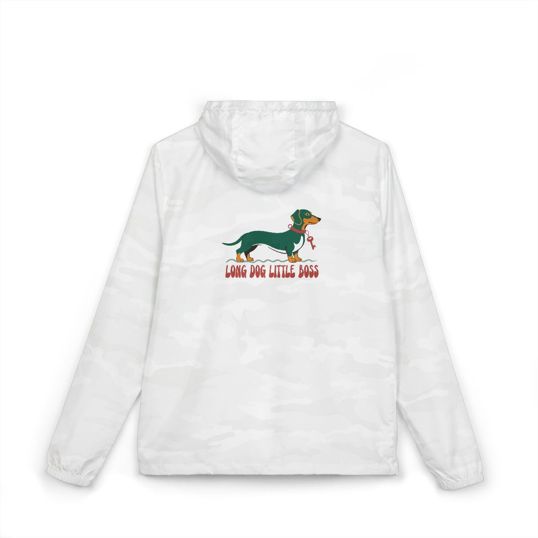 White Camo — Back | Dachshund Long Dog, Little Boss Windbreaker