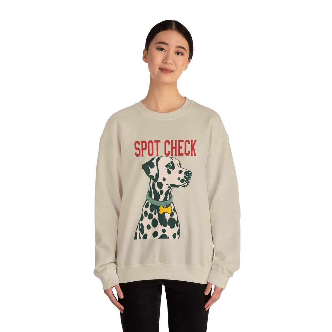 Sand — Lifestyle | Dalmatian Spot Check Crewneck