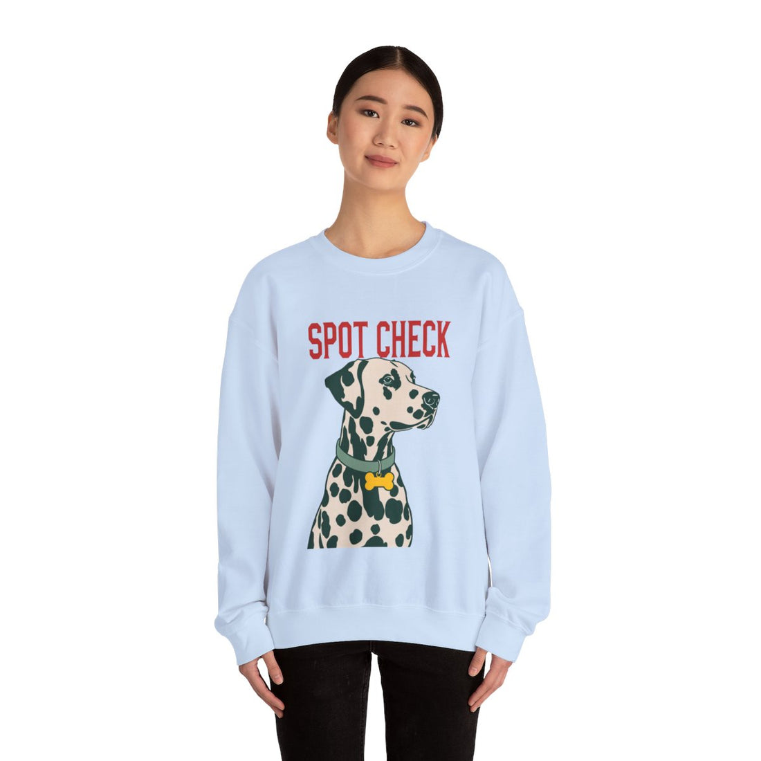 Light Blue — Lifestyle | Dalmatian Spot Check Crewneck