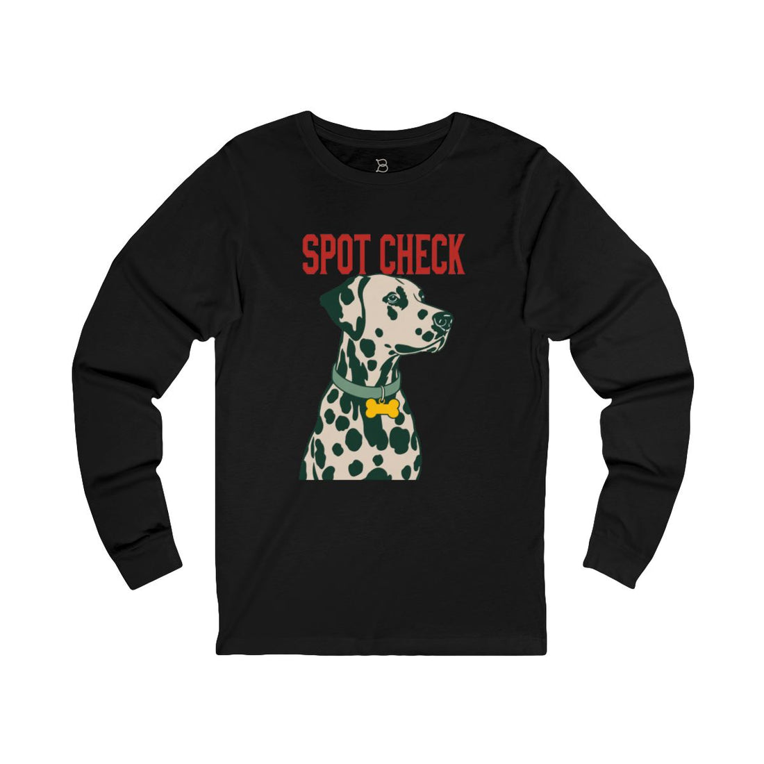 Black — Front | Dalmatian Spot Check Long Sleeve Tee