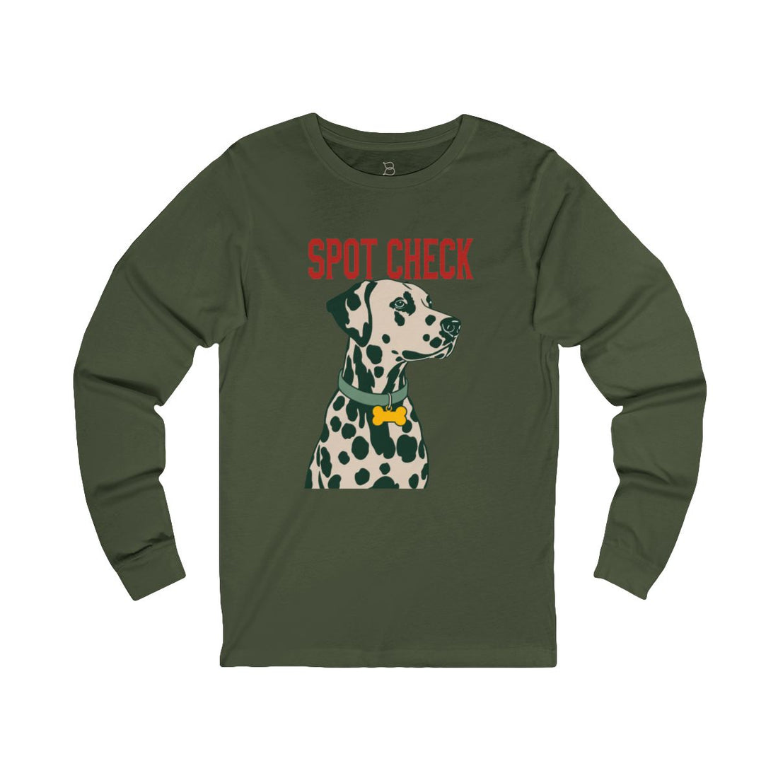 Military Green — Front | Dalmatian Spot Check Long Sleeve Tee
