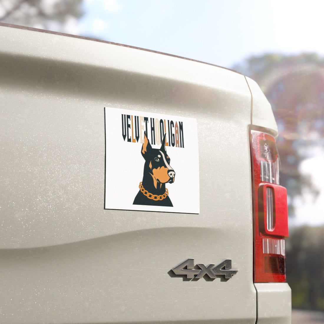 5'' × 5'' — Detail | Doberman Velvet Hooligan Car Magnet