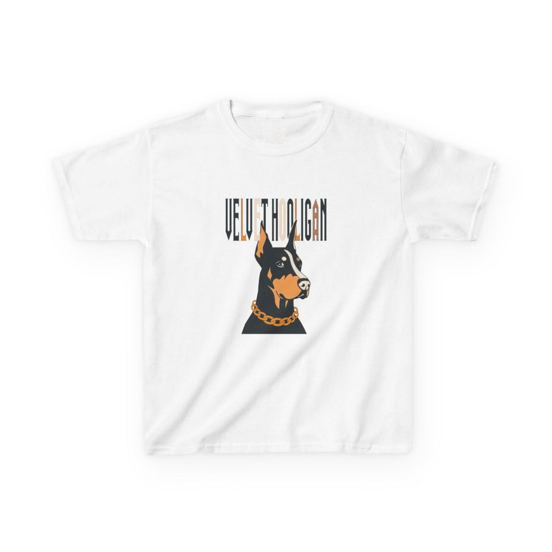 White — Front | Doberman "Velvet Hooligan" Kids Tee