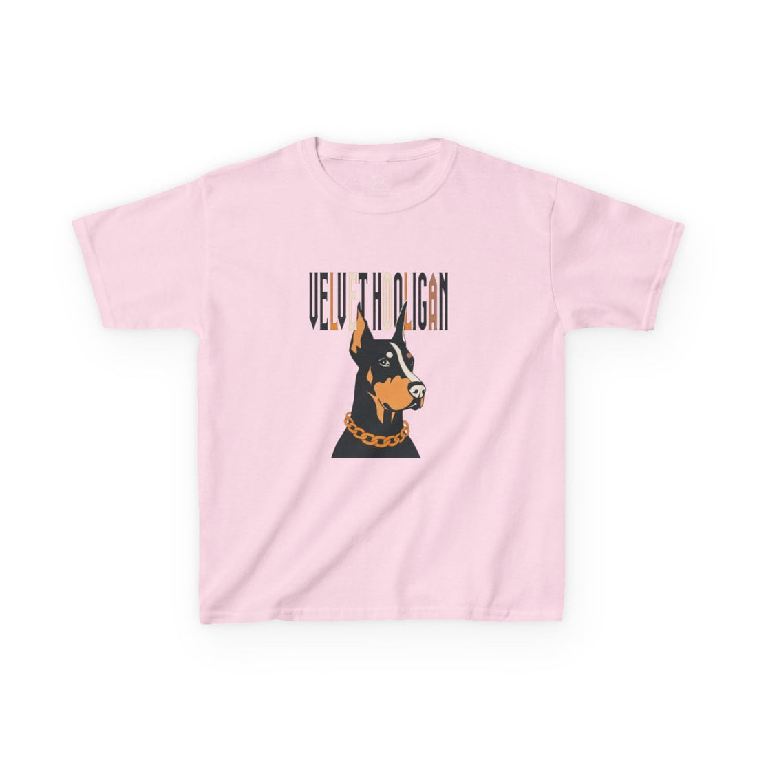 Light Pink — Front | Doberman "Velvet Hooligan" Kids Tee