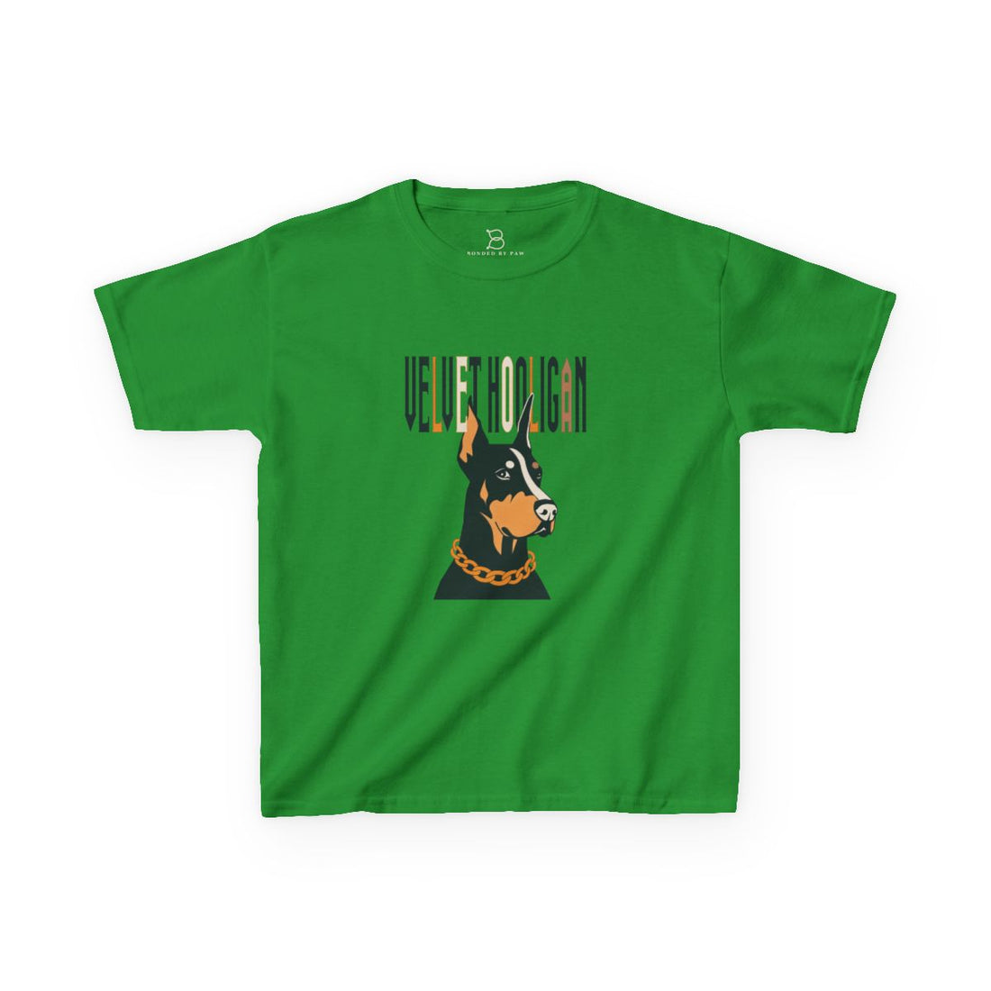 Irish Green — Front | Doberman "Velvet Hooligan" Kids Tee