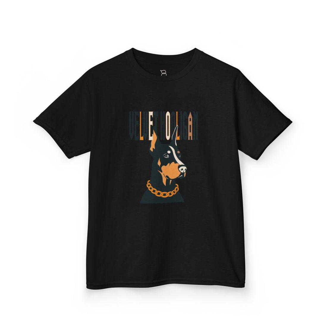 Black — Front | Doberman "Velvet Hooligan" Kids Tee