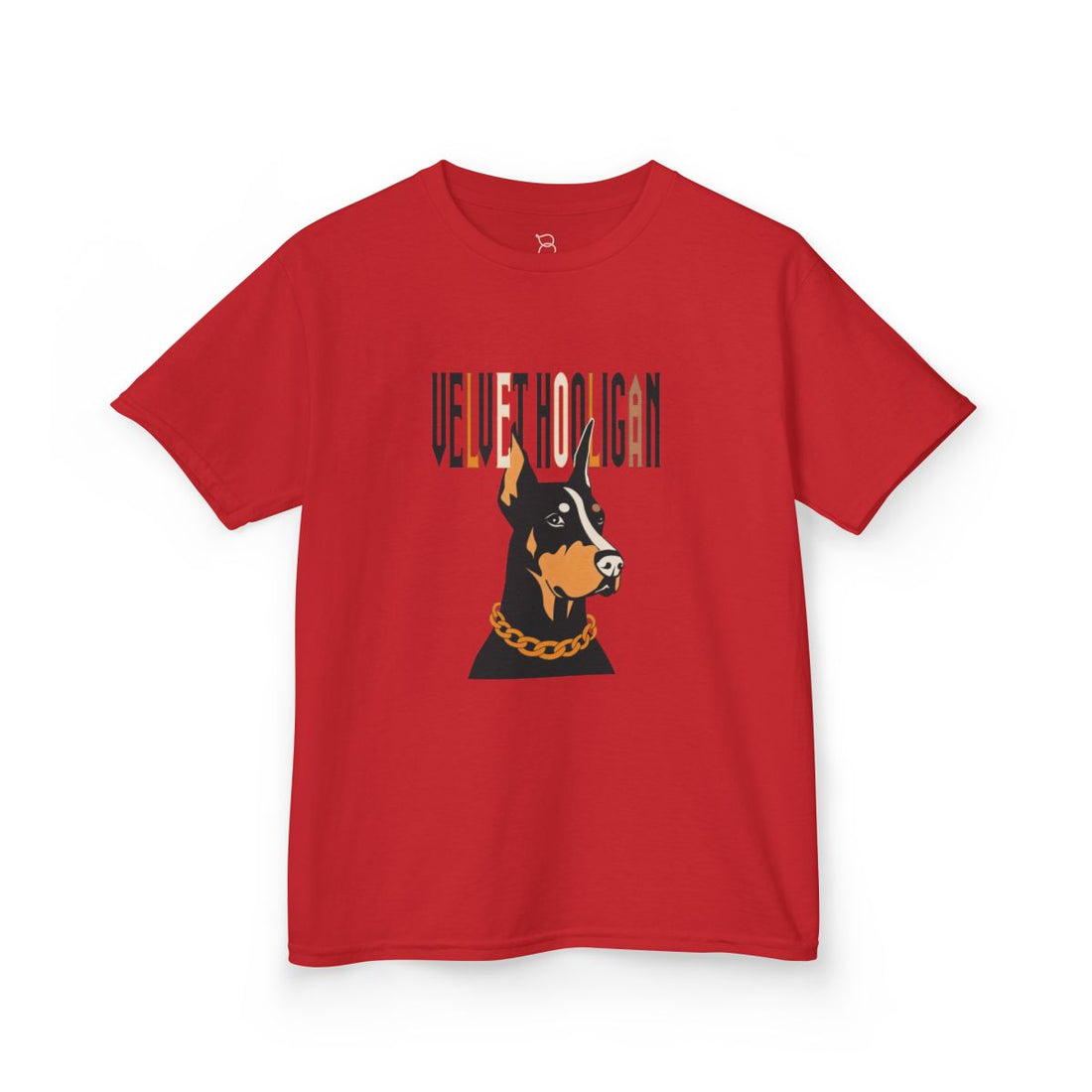 Red — Front | Doberman "Velvet Hooligan" Kids Tee