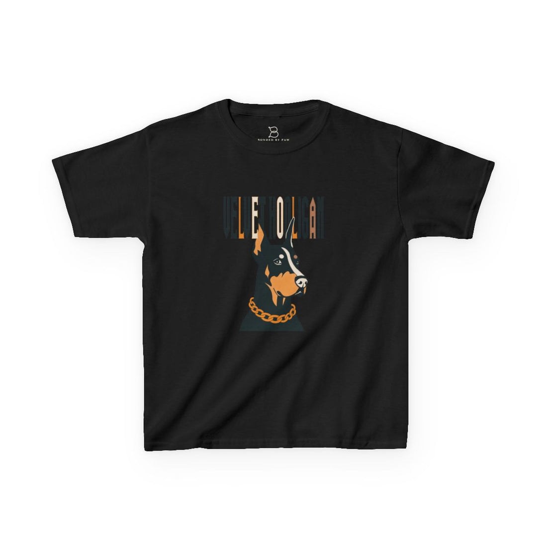Black — Front | Doberman "Velvet Hooligan" Kids Tee