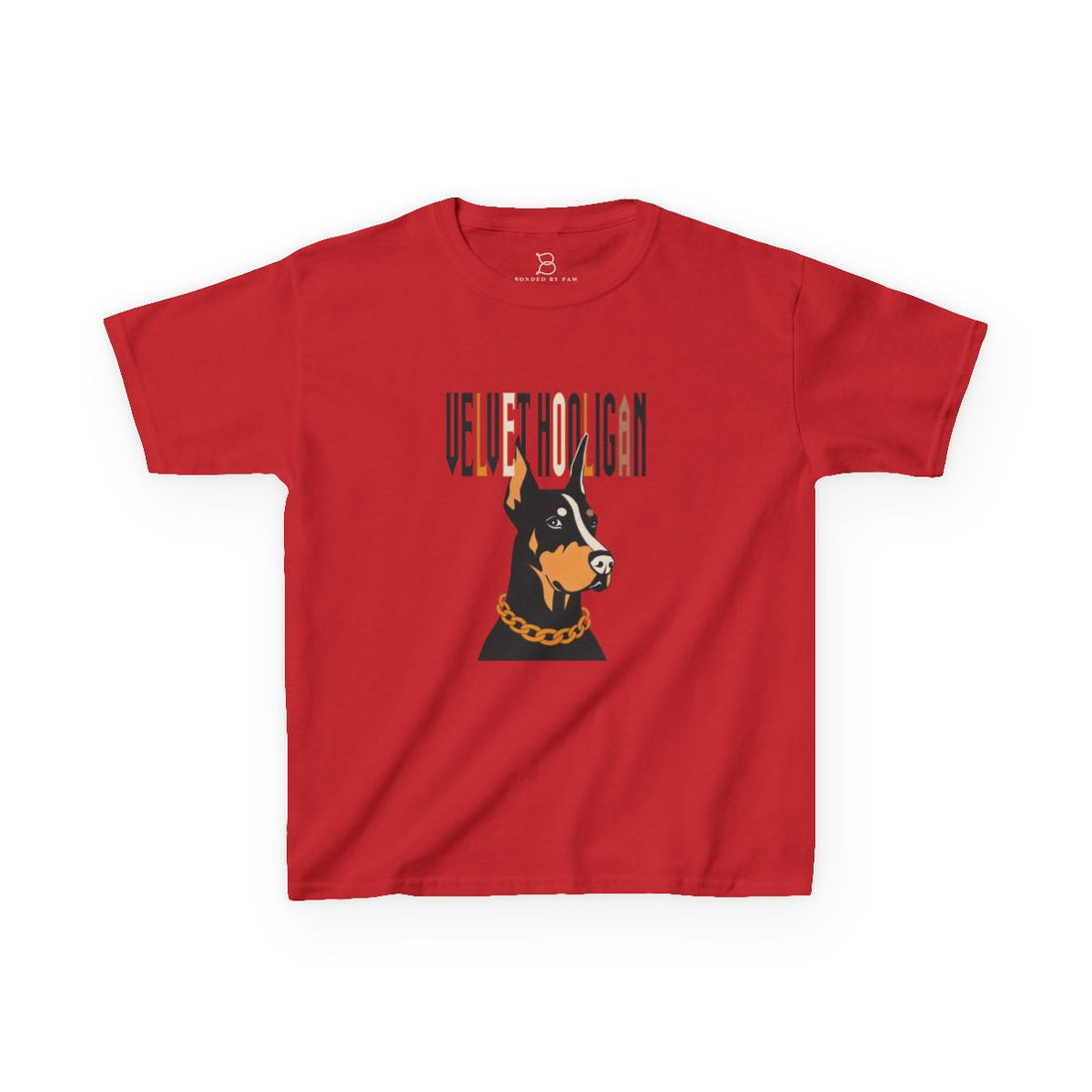 Red — Front | Doberman "Velvet Hooligan" Kids Tee