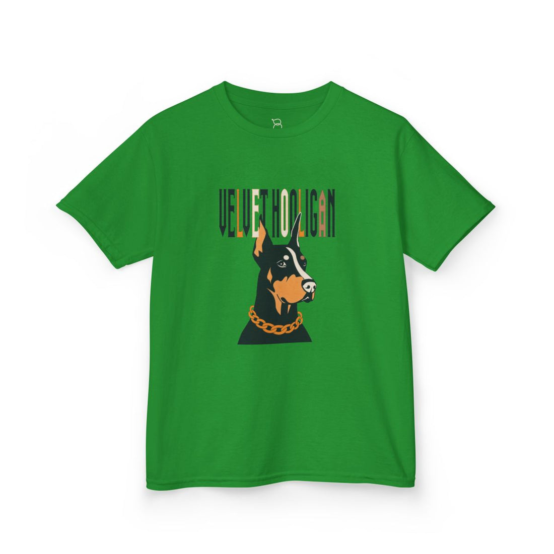 Irish Green — Front | Doberman "Velvet Hooligan" Kids Tee