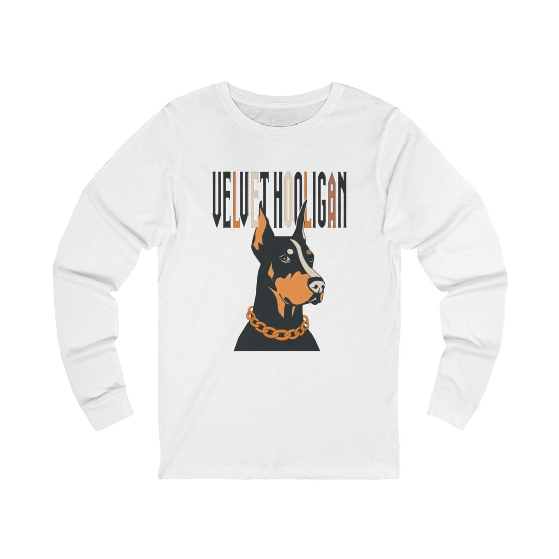 White — Front | Doberman "Velvet Hooligan" Long Sleeve Tee