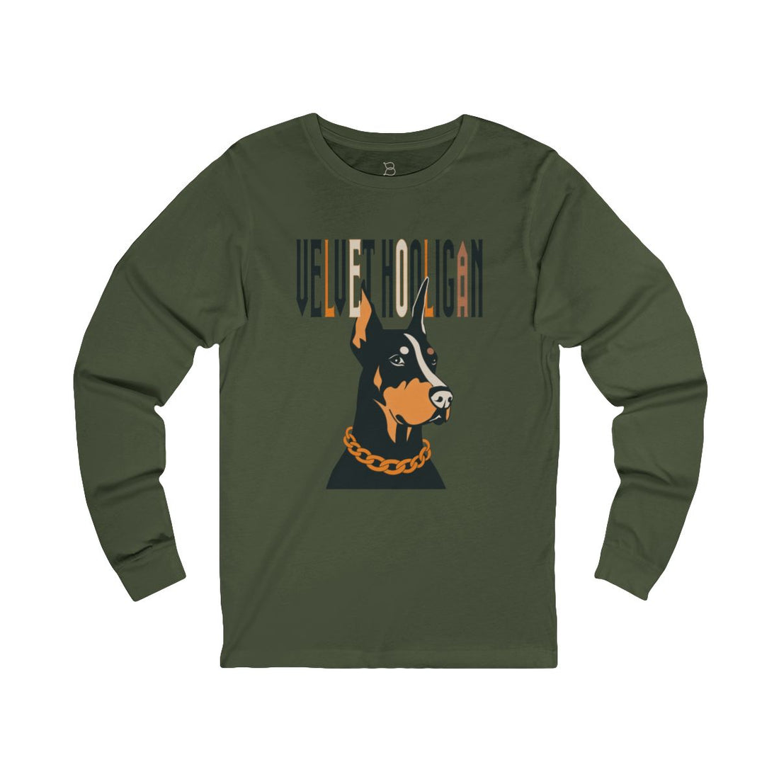 Military Green — Front | Doberman "Velvet Hooligan" Long Sleeve Tee