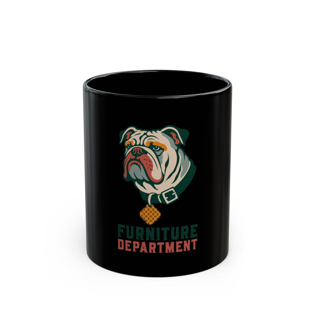 11oz — Front | English Bulldog Furniture Department Black Mug