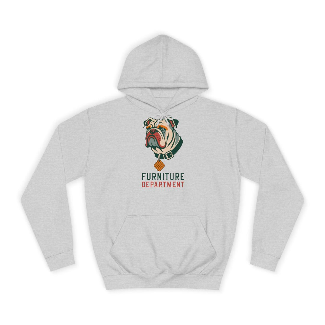 Heather Grey — Front | English Bulldog "Furniture Department" Hoodie