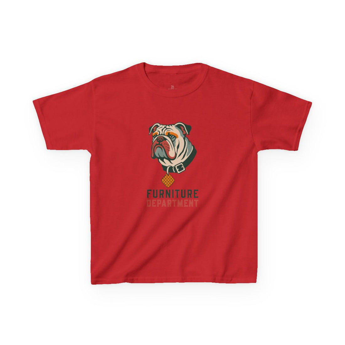 Red — Front | English Bulldog "Furniture Department" Kids Tee