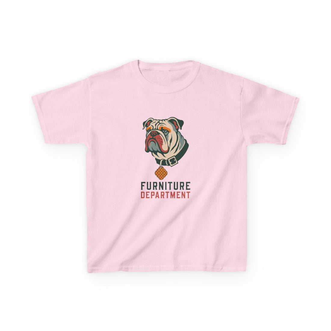 Light Pink — Front | English Bulldog "Furniture Department" Kids Tee