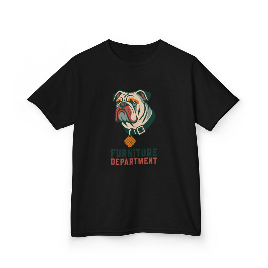 Black — Front | English Bulldog "Furniture Department" Kids Tee