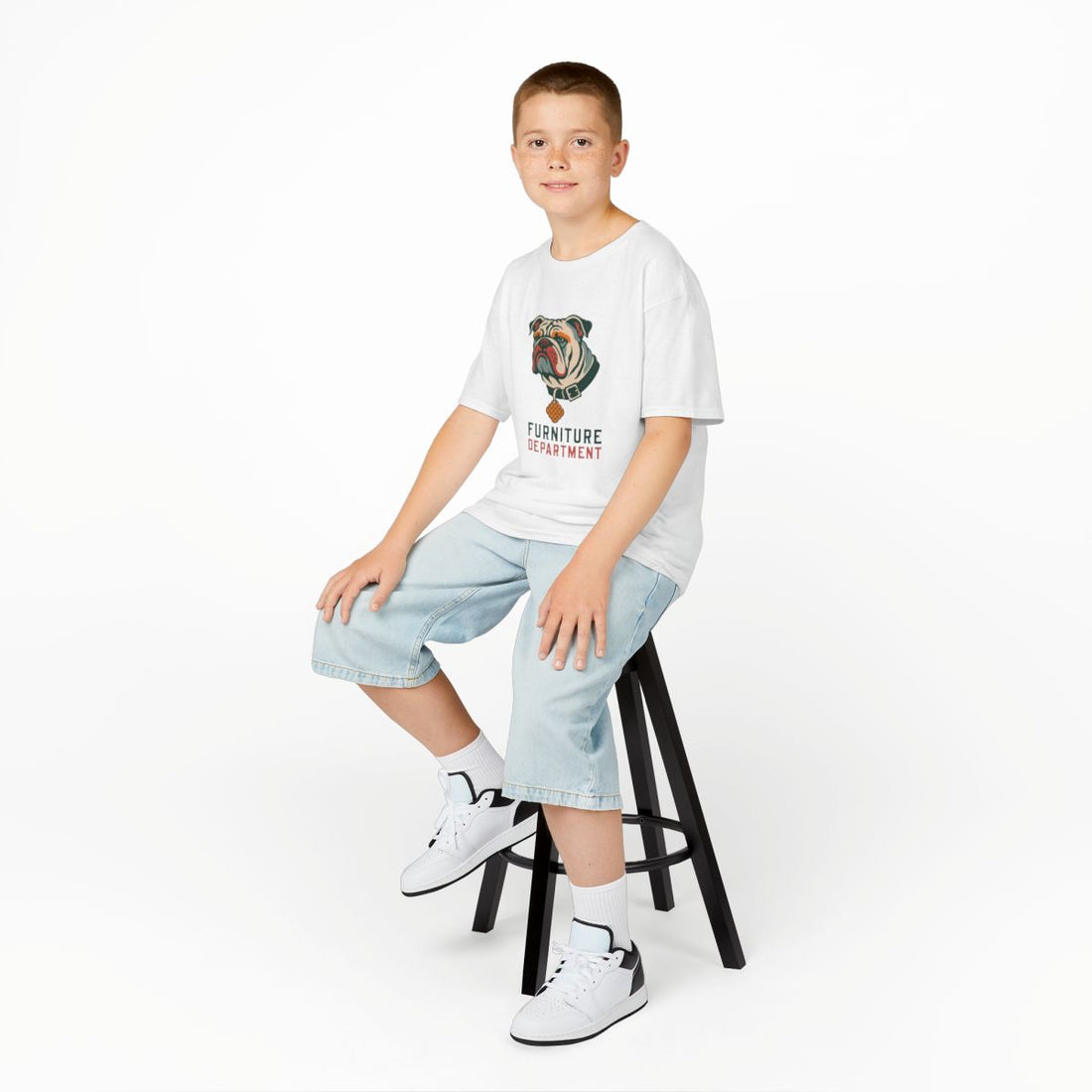 White — Lifestyle | English Bulldog "Furniture Department" Kids Tee