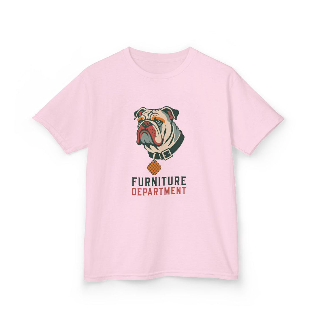 Light Pink — Front | English Bulldog "Furniture Department" Kids Tee