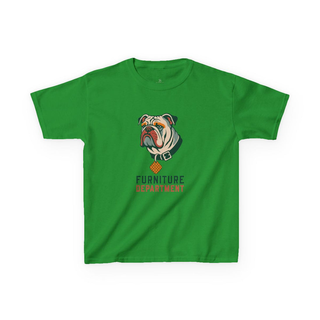 Irish Green — Front | English Bulldog "Furniture Department" Kids Tee