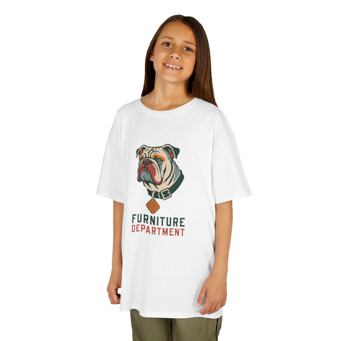 White — Lifestyle | English Bulldog "Furniture Department" Kids Tee