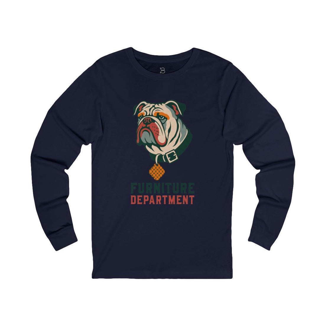 Navy — Front | English Bulldog Furniture Department Long Sleeve Tee