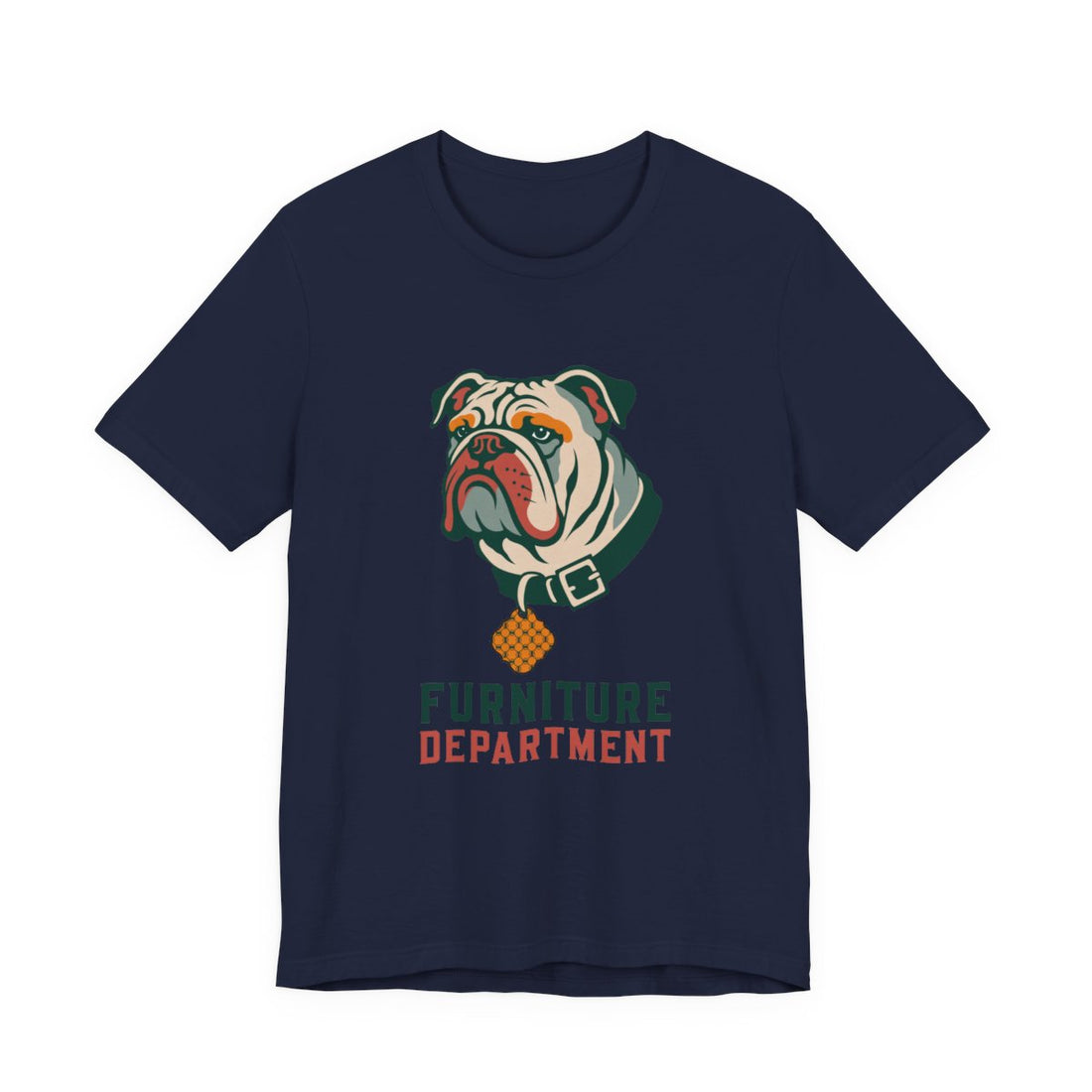 Navy — Front | English Bulldog "Furniture Department" Men's Tee