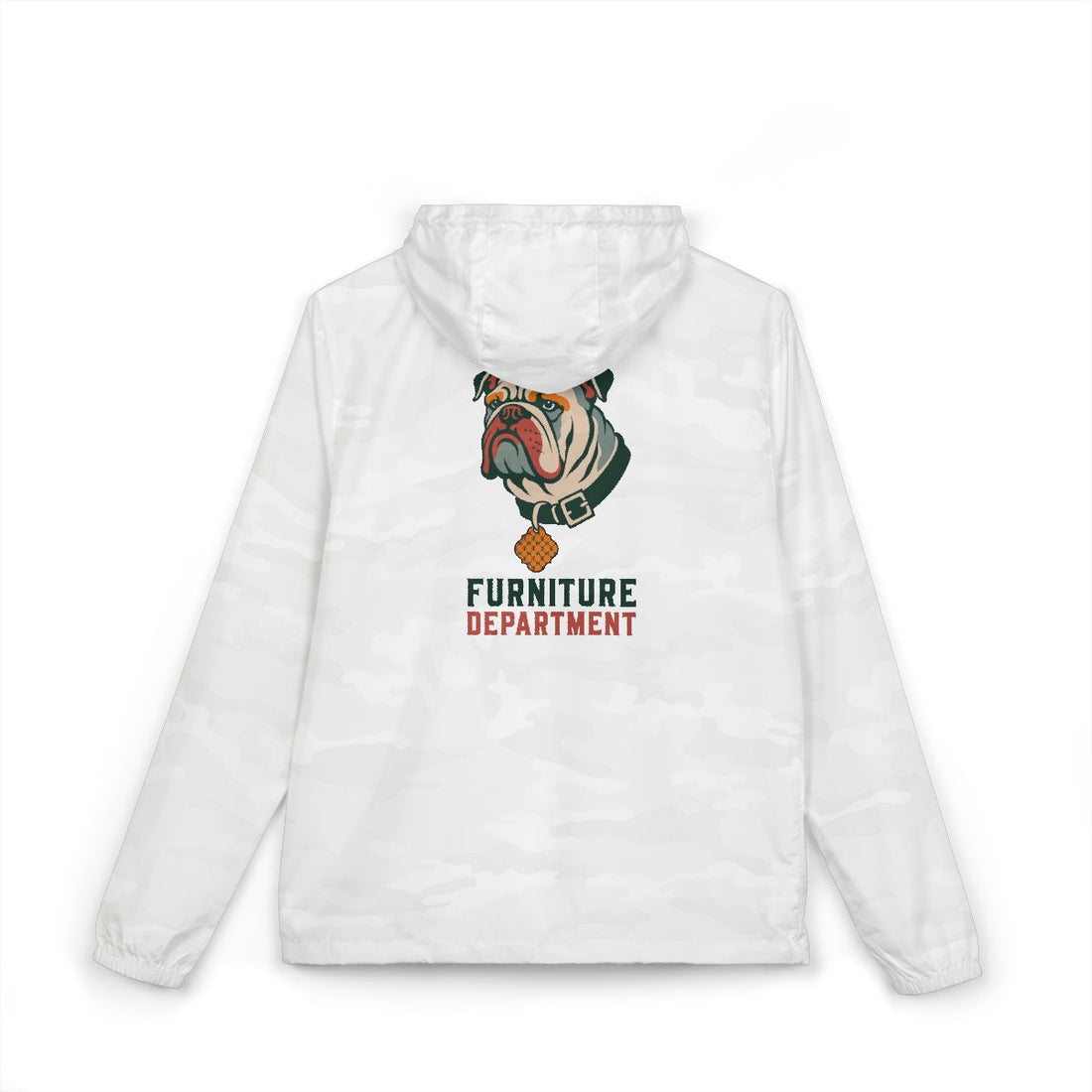 White Camo — Back | English Bulldog Furniture Department Windbreaker