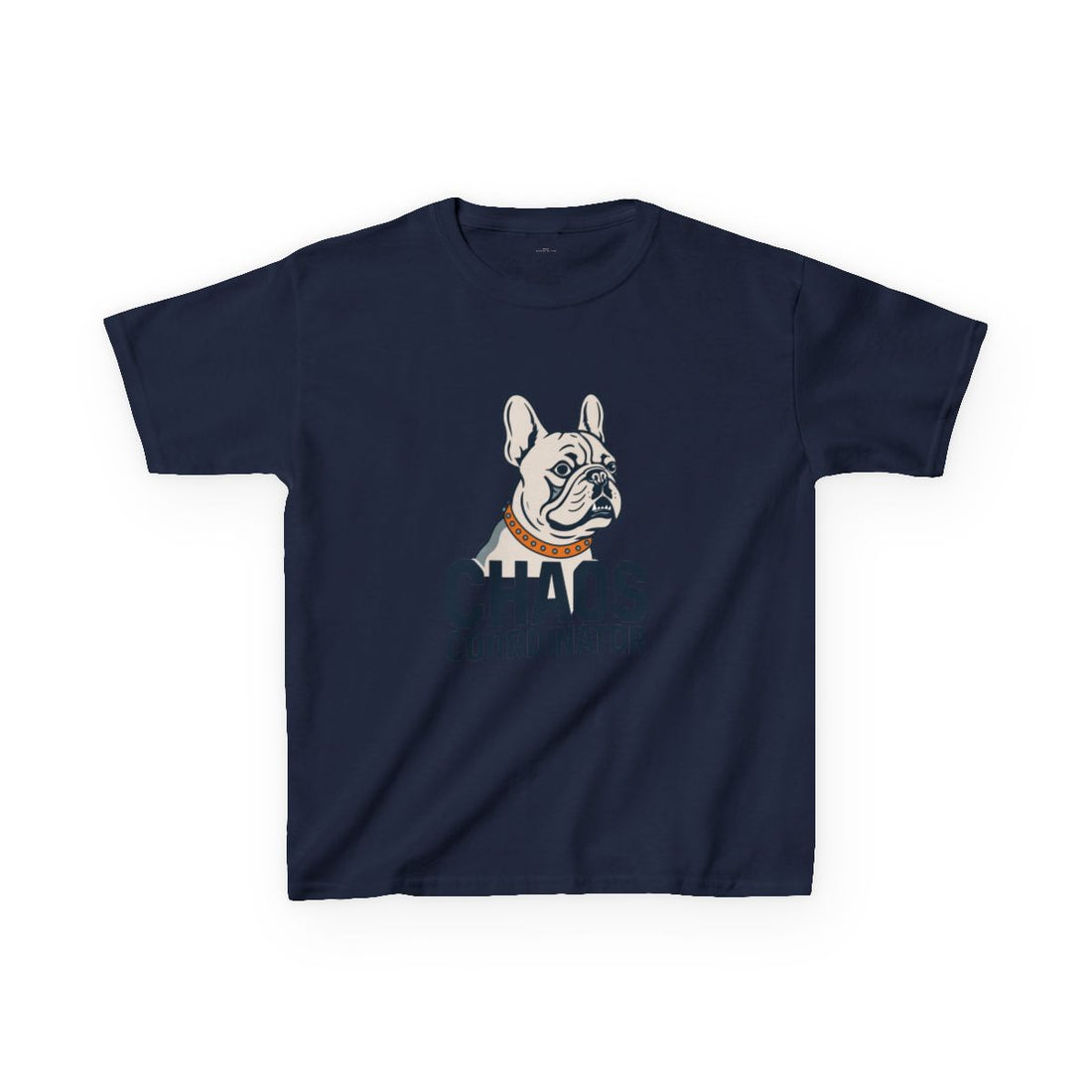 Navy — Front | French Bulldog "Chaos Coordinator" Kids Tee