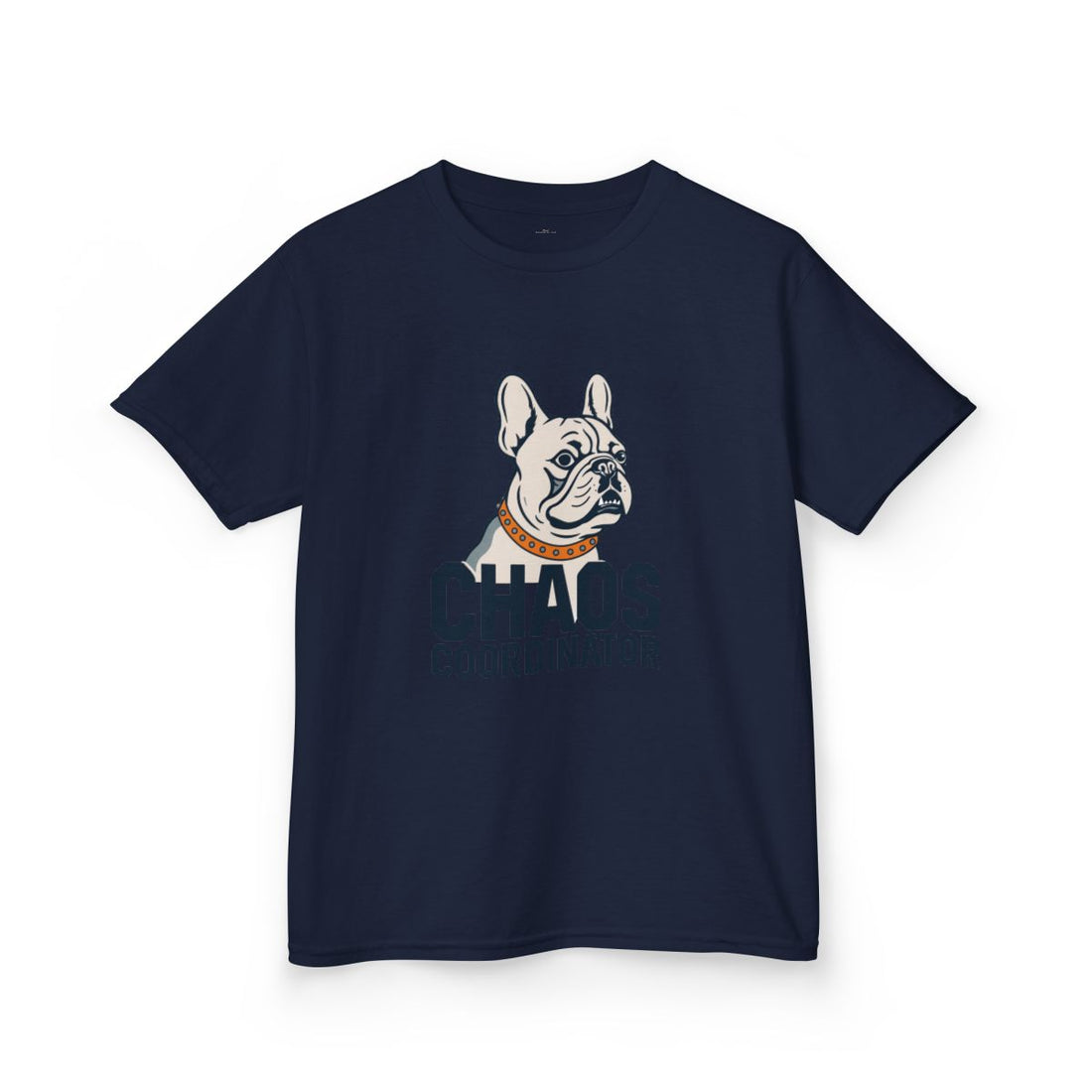 Navy — Front | French Bulldog "Chaos Coordinator" Kids Tee