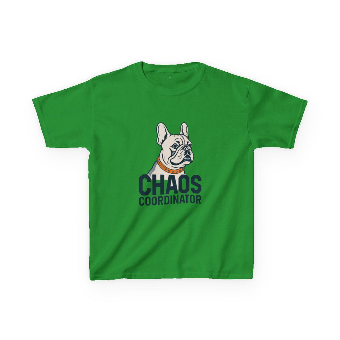 Irish Green — Front | French Bulldog "Chaos Coordinator" Kids Tee