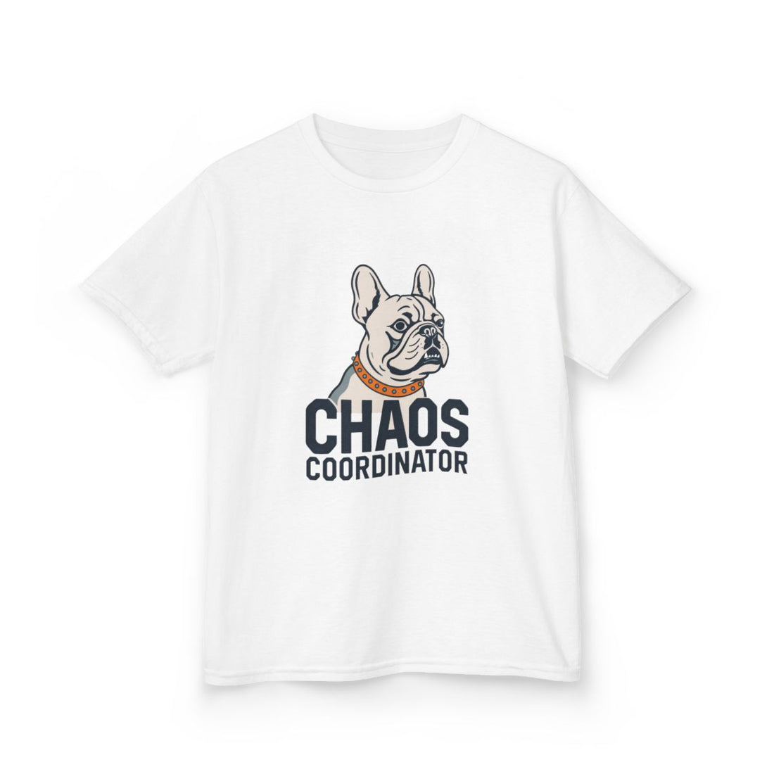 White — Front | French Bulldog "Chaos Coordinator" Kids Tee