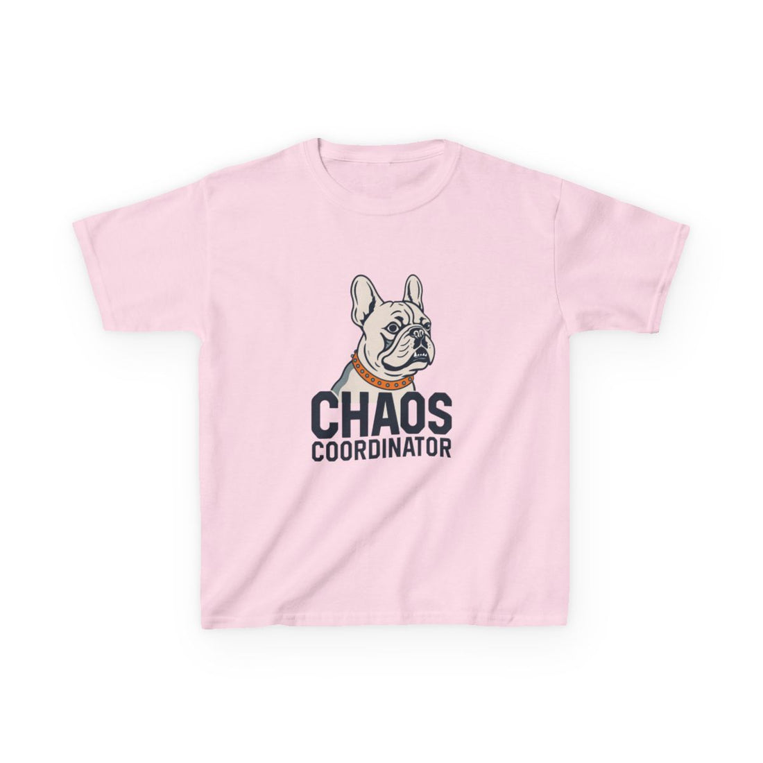 Light Pink — Front | French Bulldog "Chaos Coordinator" Kids Tee