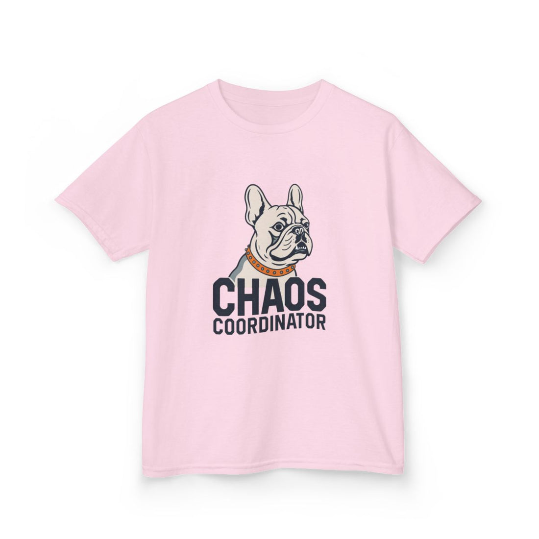 Light Pink — Front | French Bulldog "Chaos Coordinator" Kids Tee