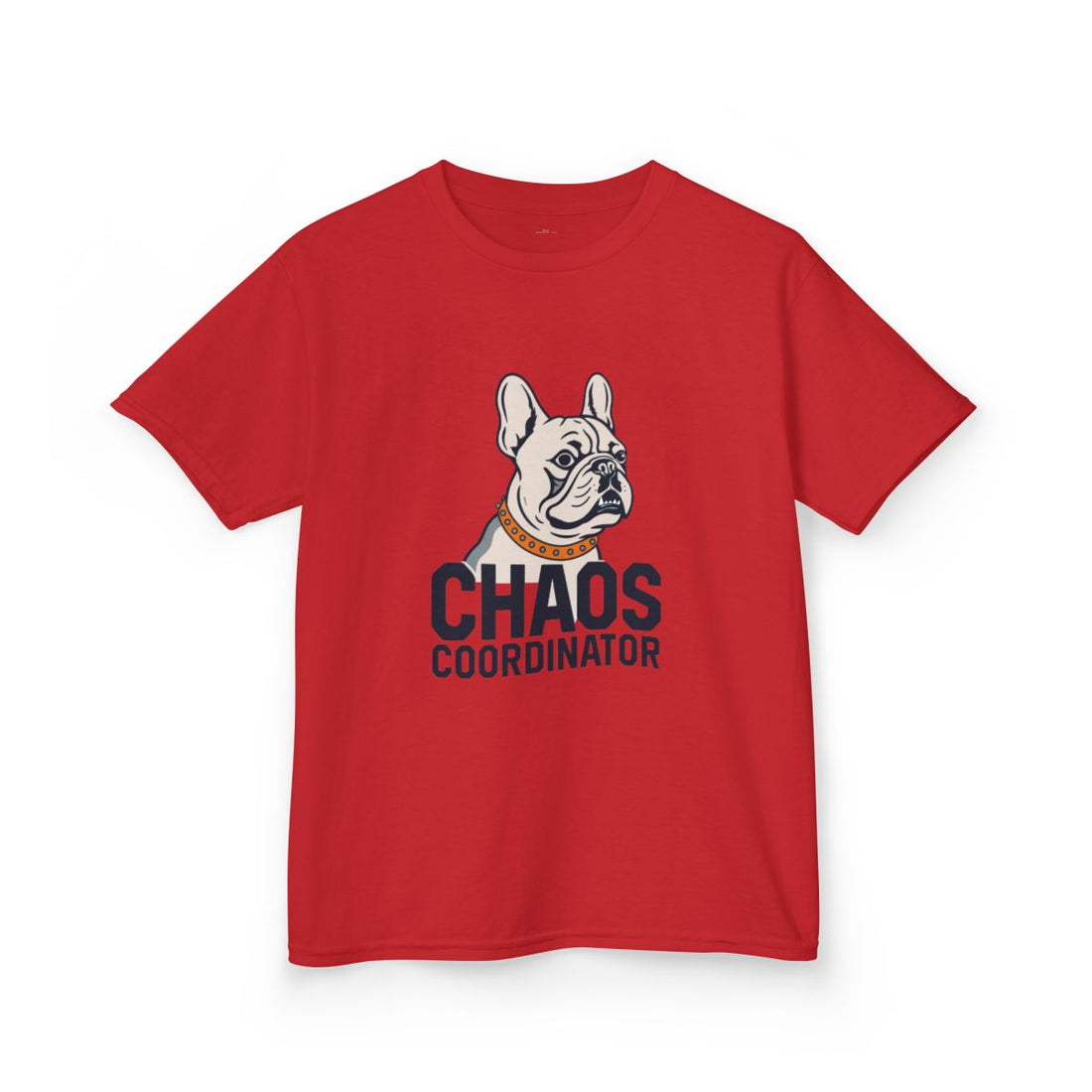 Red — Front | French Bulldog "Chaos Coordinator" Kids Tee