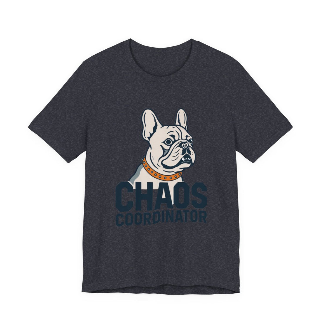 Heather Navy — Front | French Bulldog "Chaos Coordinator" Men's Tee