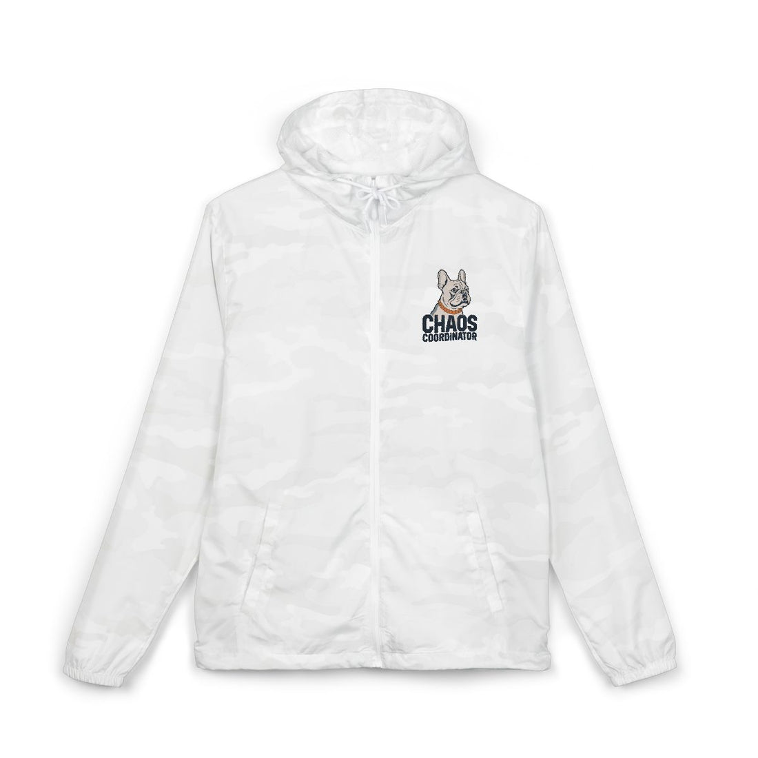 White Camo — Front | French Bulldog "Chaos Coordinator" Windbreaker