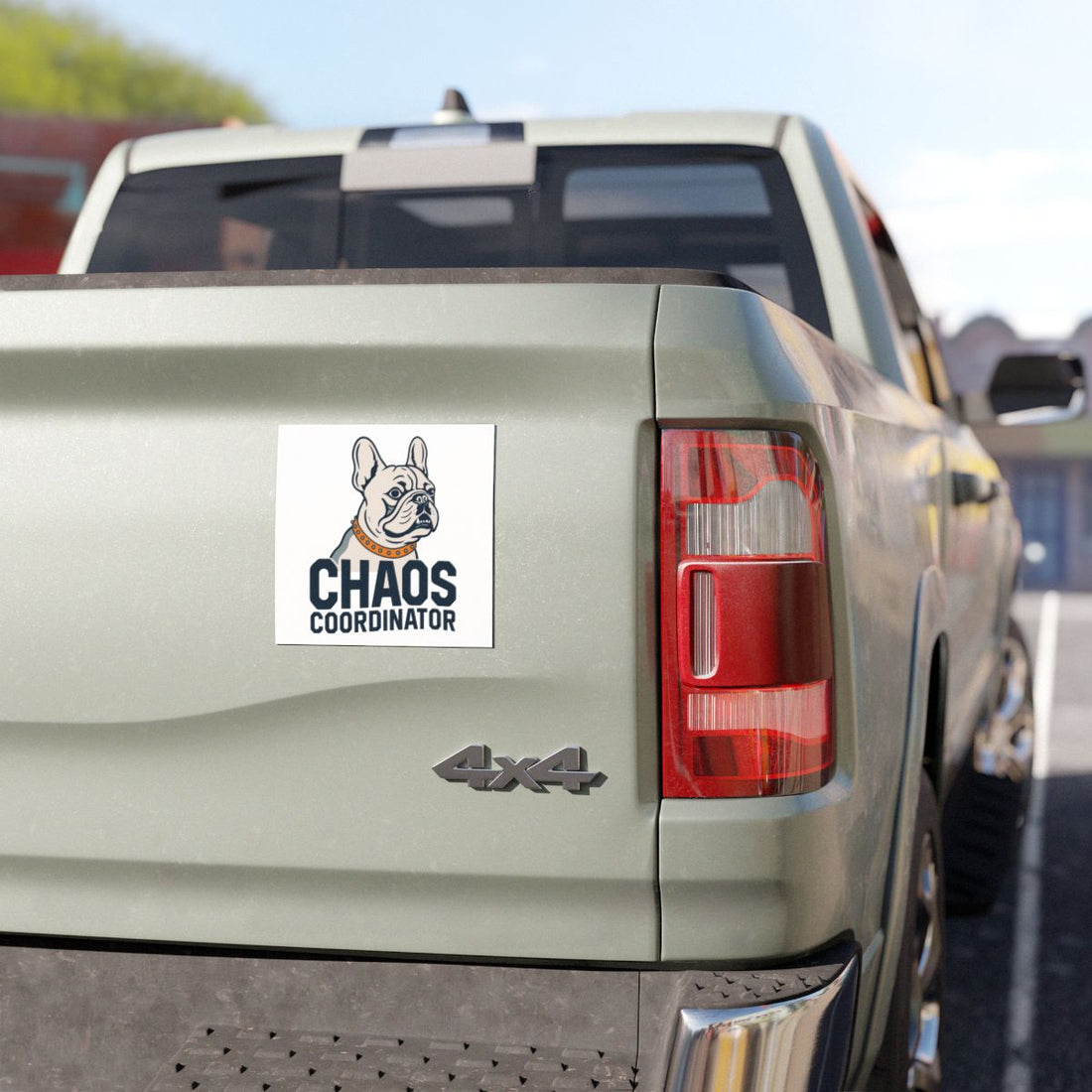 5'' × 5'' — Lifestyle | French Bulldog Frenchie Chaos Coordinator Car Magnet