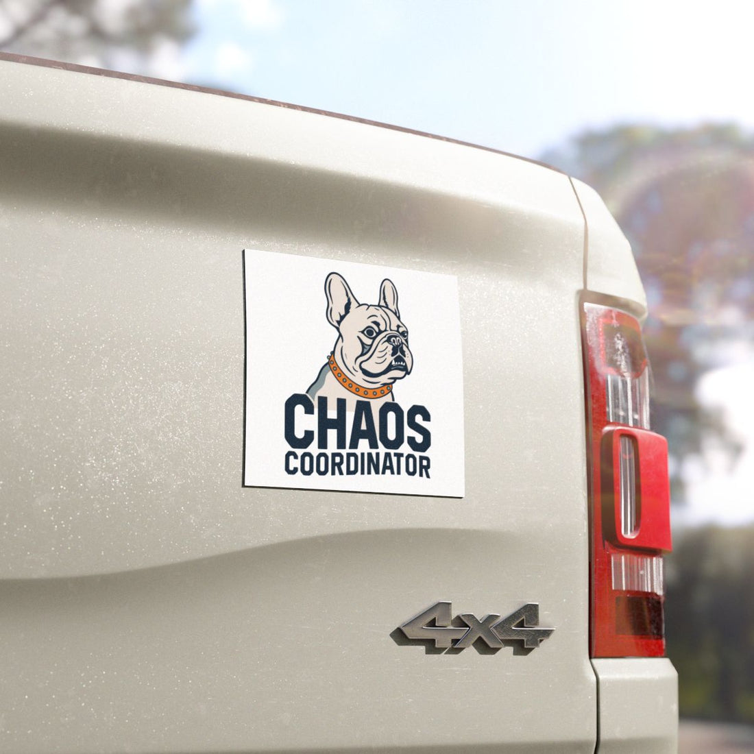 5'' × 5'' — Detail | French Bulldog Frenchie Chaos Coordinator Car Magnet